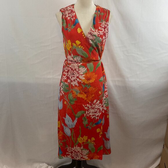 Alice + Olivia Wrap Dress 6 Floral Red Blue Green Yellow Orange Sleeveless - Picture 1 of 12